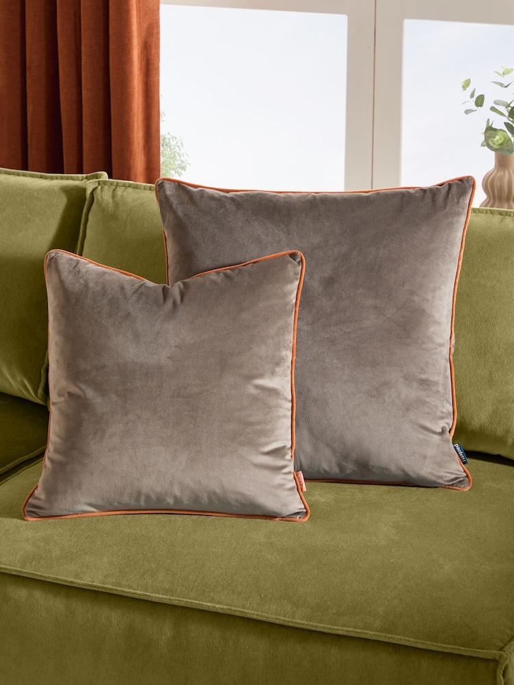 Furn Mocha/Pumpkin Meridian Velvet 55 x 55cm Cushion Cover - Image 6 of 6 Furn Mocha/Pumpkin Meridian Velvet 55 x 55cm Cushion Cover - Image 6 of 6