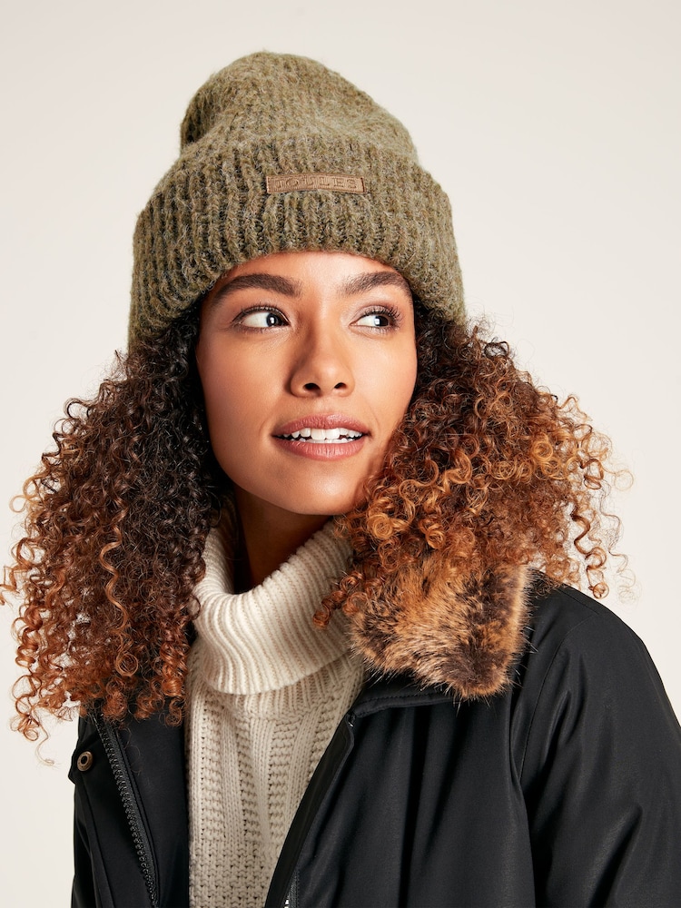 Joules Eloise Brown Oversized Knitted Beanie Hat - Image 1 of 4