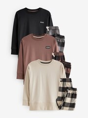 Neutral/Black Long Sleeve Check Bottom Pyjamas (3-16yrs) - Image 1 of 6