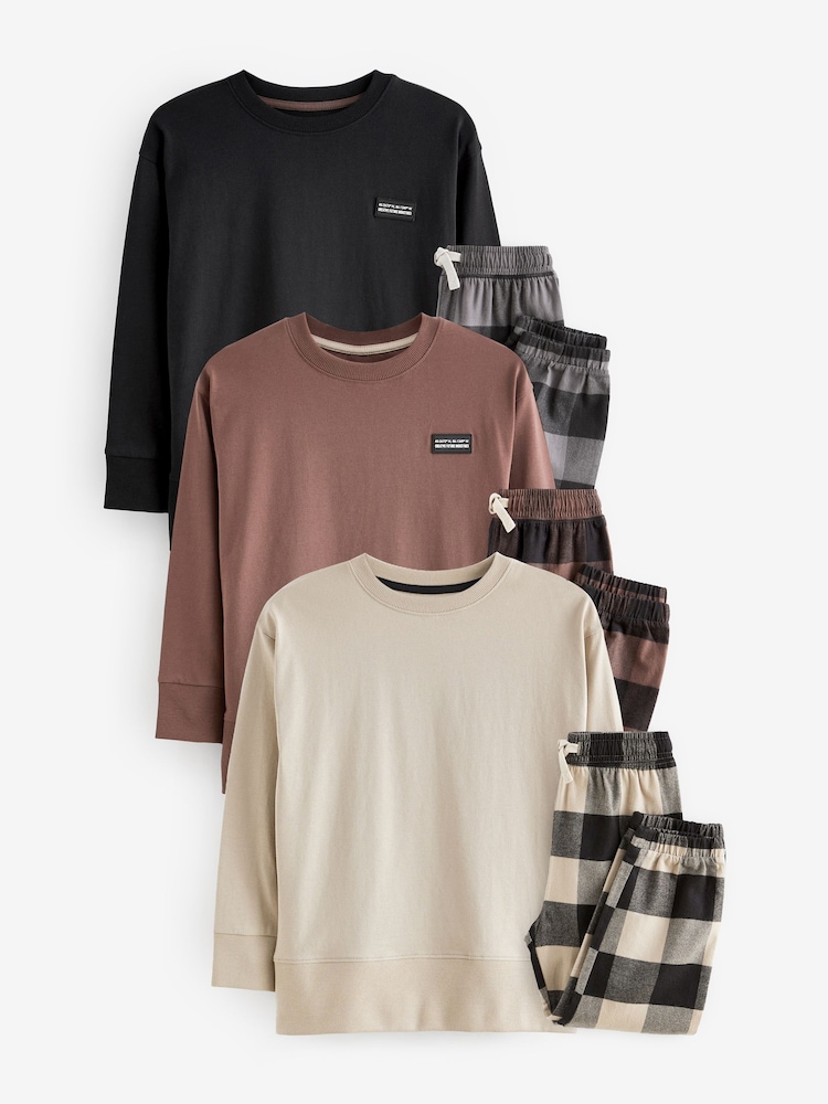 Neutral/Black Long Sleeve Check Bottom Pyjamas (3-16yrs) - Image 1 of 6