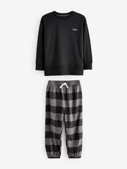 Neutral/Black Long Sleeve Check Bottom Pyjamas (3-16yrs) - Image 2 of 6