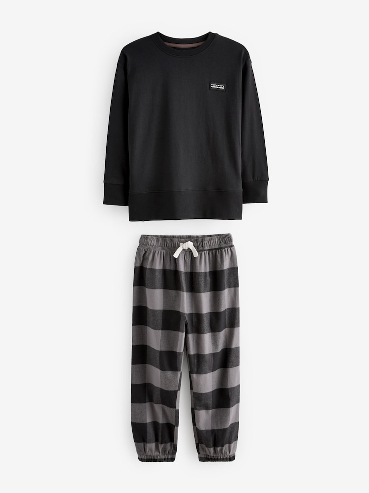 Neutral/Black Long Sleeve Check Bottom Pyjamas (3-16yrs) - Image 2 of 6
