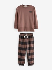 Neutral/Black Long Sleeve Check Bottom Pyjamas (3-16yrs) - Image 3 of 6