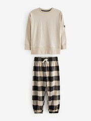 Neutral/Black Long Sleeve Check Bottom Pyjamas (3-16yrs) - Image 4 of 6