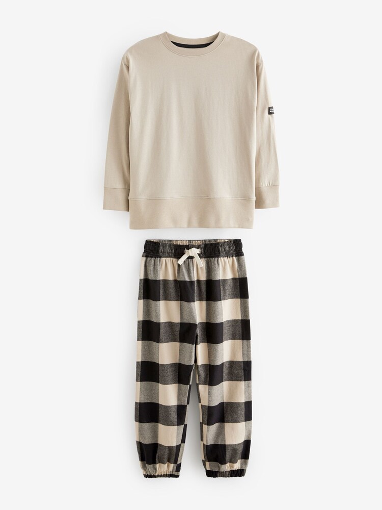 Neutral/Black Long Sleeve Check Bottom Pyjamas (3-16yrs) - Image 4 of 6