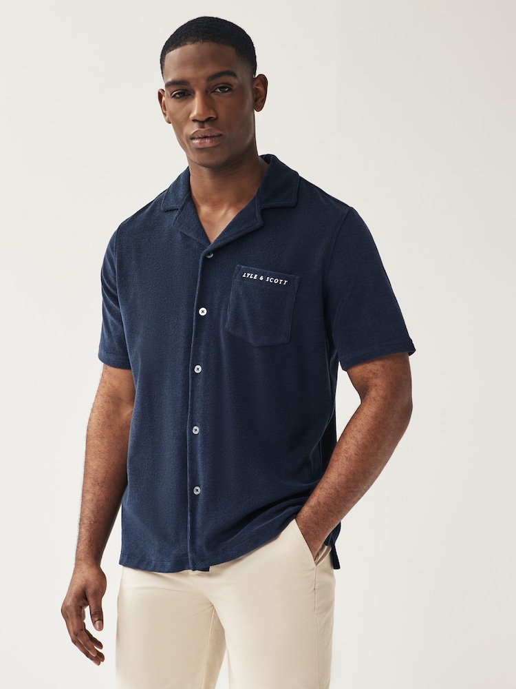Lyle & Scott Navy Blue Towelling Resort Shirt - Image 1 of 5
