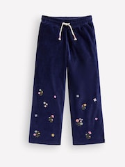 Boden Blue Velour Wide Leg Joggers - Image 1 of 3