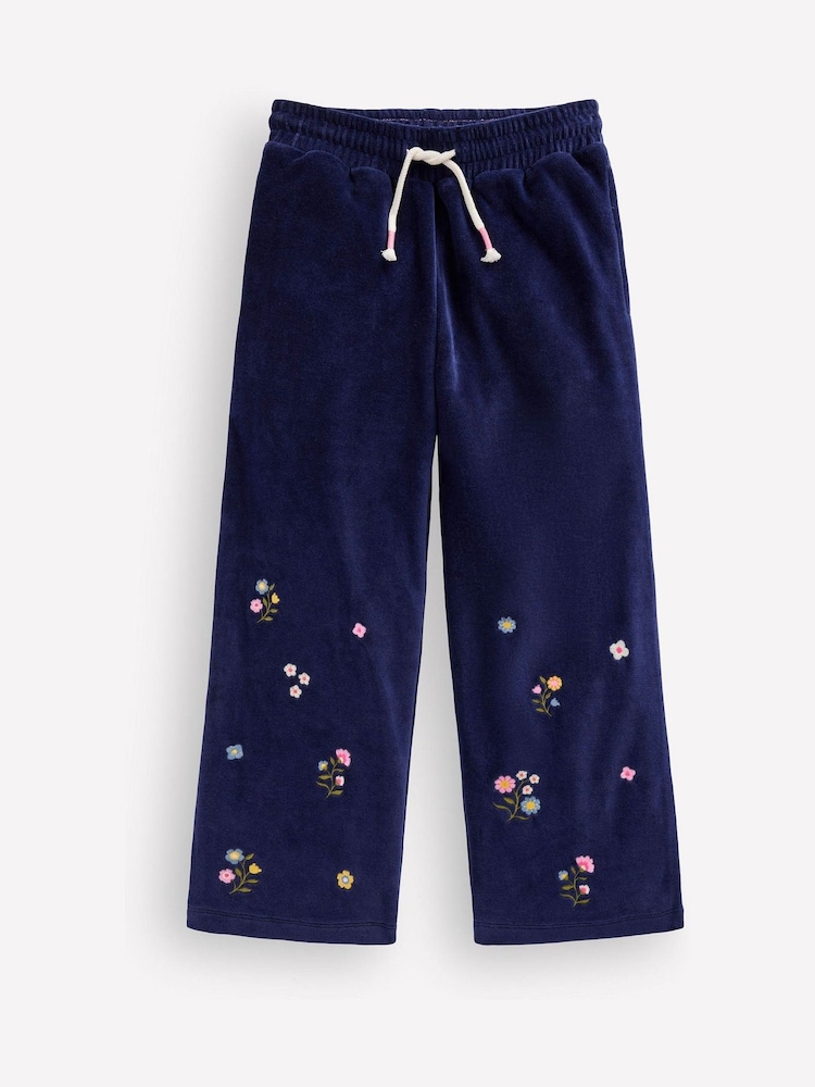 Boden Blue Velour Wide Leg Joggers - Image 1 of 3 Boden Blue Velour Wide Leg Joggers - Image 1 of 3