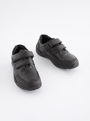 Black Wide Fit (G) School Leather Double Strap Shoes - Image 1 of 10