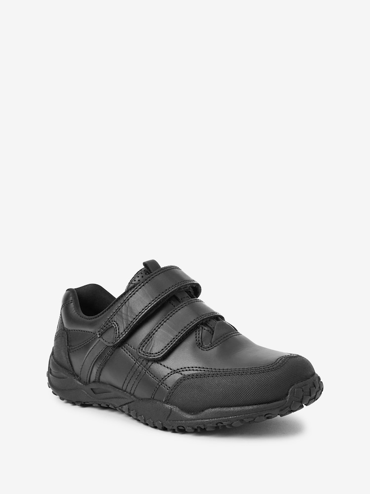 Black Wide Fit (G) School Leather Double Strap Shoes - Image 3 of 9