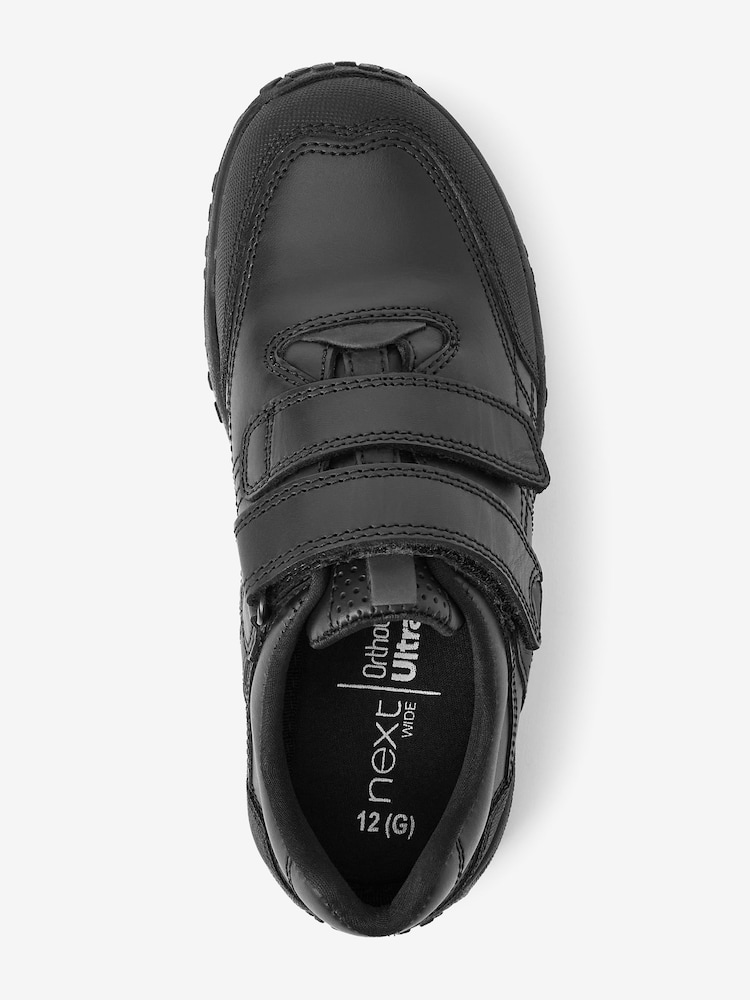 Black Wide Fit (G) School Leather Double Strap Shoes - Image 5 of 9