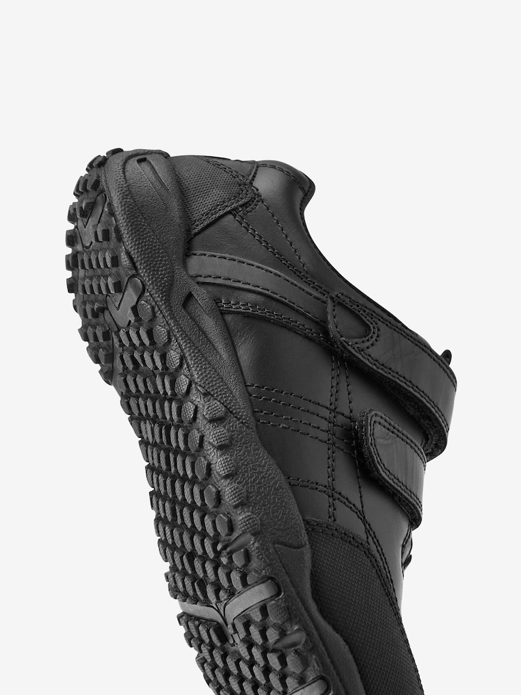 Black Wide Fit (G) School Leather Double Strap Shoes - Image 6 of 9