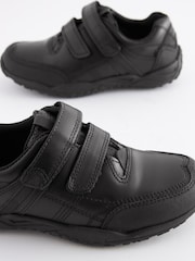 Black Wide Fit (G) School Leather Double Strap Shoes - Image 8 of 10