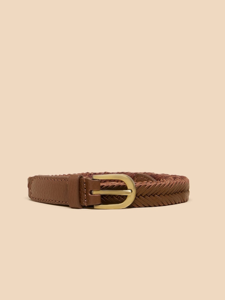 White Stuff Brown Plaited Leather Skinny Belt - Image 1 of 2 White Stuff Brown Plaited Leather Skinny Belt - Image 1 of 2
