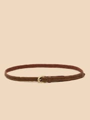 White Stuff Brown Plaited Leather Skinny Belt - Image 2 of 2