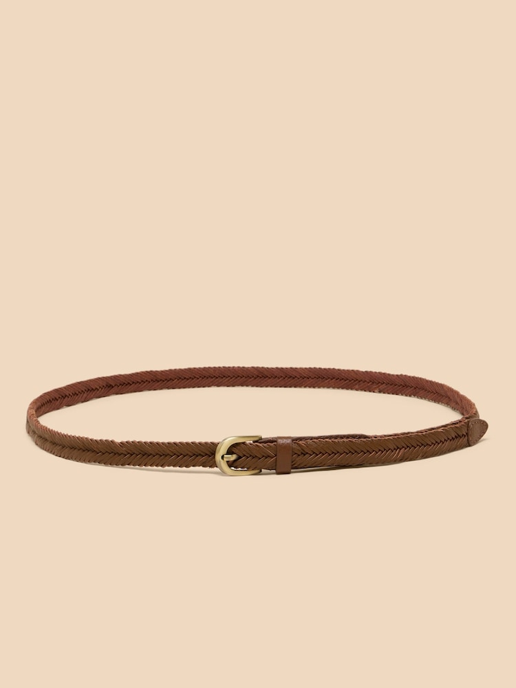White Stuff Brown Plaited Leather Skinny Belt - Image 2 of 2 White Stuff Brown Plaited Leather Skinny Belt - Image 2 of 2