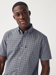 Navy Blue Gingham Check Easy Iron Button Down Oxford Shirt - Image 1 of 5