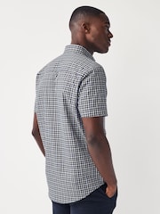 Navy Blue Gingham Check Easy Iron Button Down Oxford Shirt - Image 2 of 5