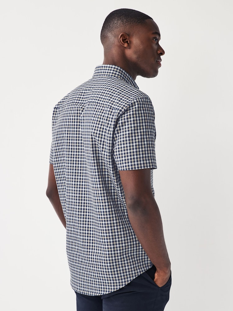 Navy Blue Gingham Check Easy Iron Button Down Oxford Shirt - Image 2 of 5