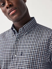 Navy Blue Gingham Check Easy Iron Button Down Oxford Shirt - Image 3 of 5