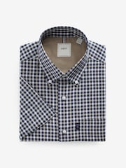 Navy Blue Gingham Check Easy Iron Button Down Oxford Shirt - Image 4 of 5