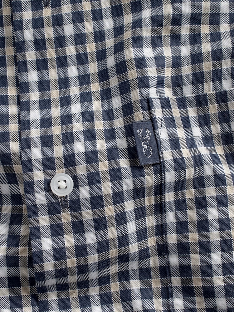 Navy Blue Gingham Check Easy Iron Button Down Oxford Shirt - Image 5 of 5