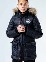 Hype. Black Faux Fur Hooded Kids Explorer Coat - Image 1 of 6