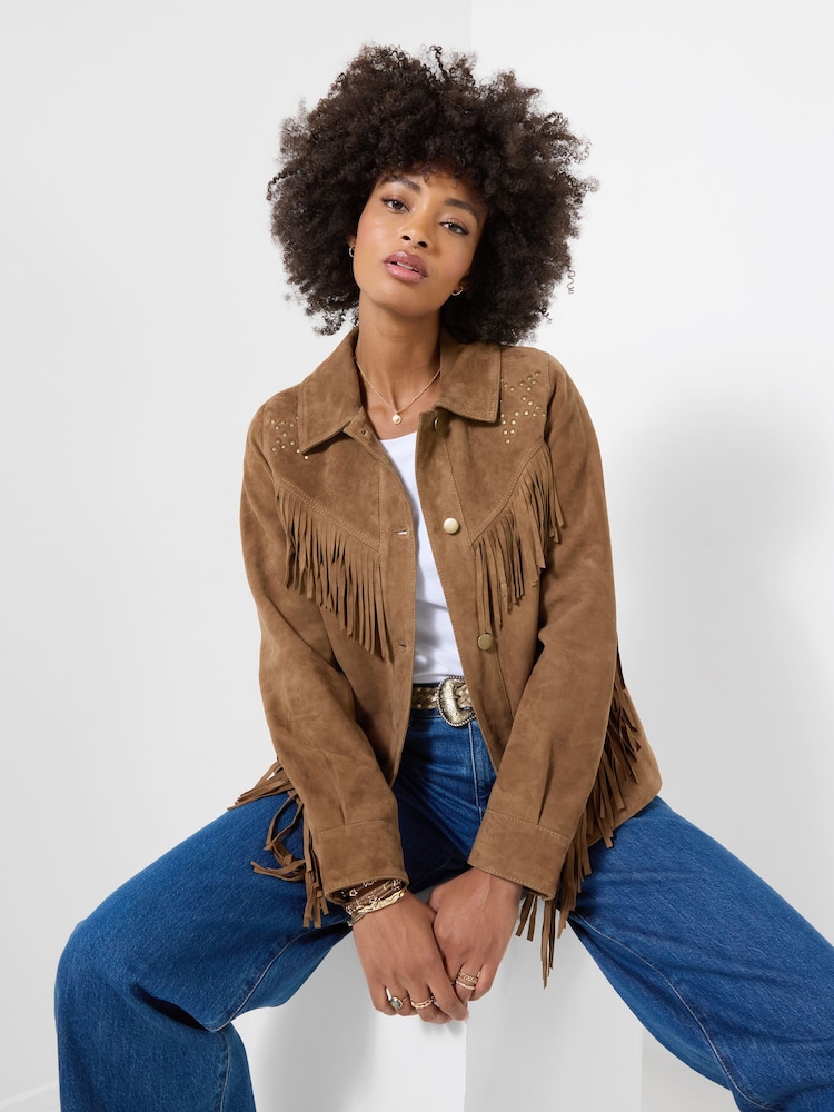 Joe Browns Brown Celeste Star Studded Fringed Suede Jacket - Image 1 of 8
