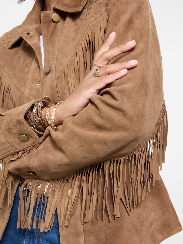 Joe Browns Brown Celeste Star Studded Fringed Suede Jacket - Image 2 of 8