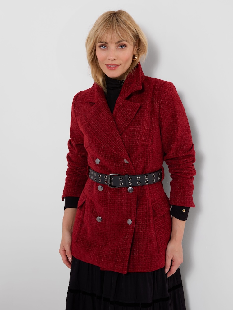 Joe Browns Red Mabel Belted Tweed Coat - Image 2 of 7 Joe Browns Red Mabel Belted Tweed Coat - Image 2 of 7
