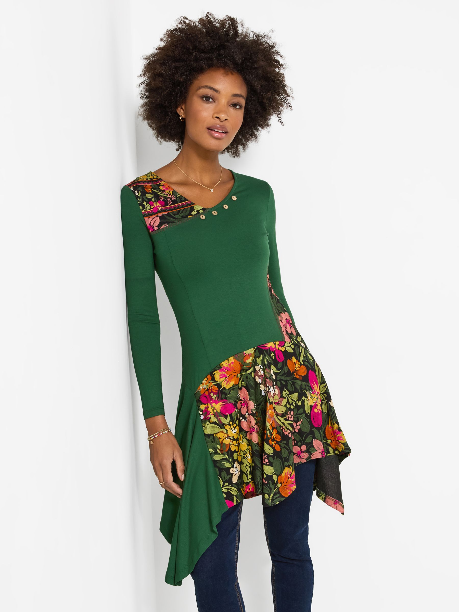 Fabulous Florals Jersey Tunic Dress Size 22 Green Women's - Image 3