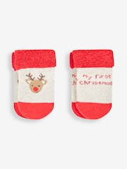 JoJo Maman Bébé Red My First Christmas 2-Pack Baby Socks - Image 1 of 1