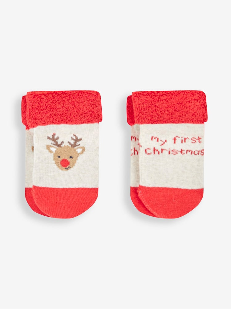 JoJo Maman Bébé Red My First Christmas 2-Pack Baby Socks - Image 1 of 1