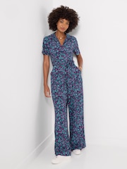 Joe Browns Blue Molly Short Sleeve Zip Front Jumpsuit - Image 1 of 5