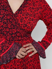 Joe Browns Red Ditsy Floral Wrap Front Dress - Image 2 of 5