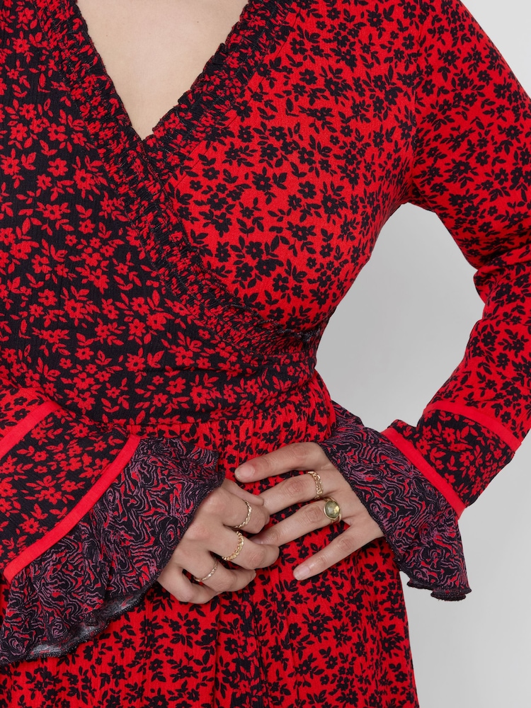 Joe Browns Red Ditsy Floral Wrap Front Dress - Image 2 of 5