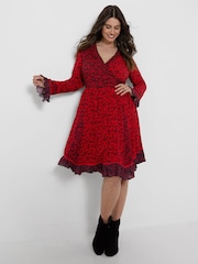Joe Browns Red Ditsy Floral Wrap Front Dress - Image 3 of 5