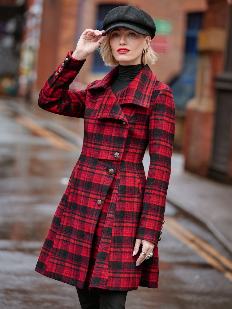 Joe Browns Red Autumn Days Check Coat - Image 1 of 7 Joe Browns Red Autumn Days Check Coat - Image 1 of 7