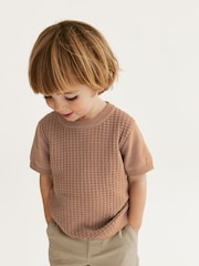 Tan 100% Cotton Textured Knitted T-Shirt (3mths-7yrs) - Image 1 of 7