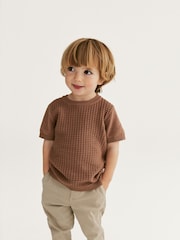 Tan 100% Cotton Textured Knitted T-Shirt (3mths-7yrs) - Image 2 of 7