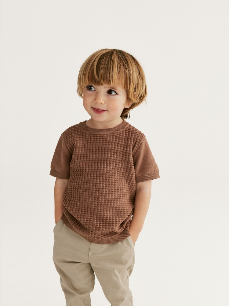 Tan 100% Cotton Textured Knitted T-Shirt (3mths-7yrs) - Image 2 of 7