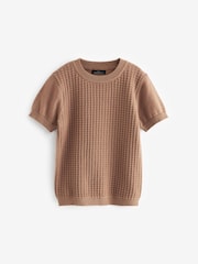 Tan 100% Cotton Textured Knitted T-Shirt (3mths-7yrs) - Image 5 of 7