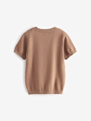 Tan 100% Cotton Textured Knitted T-Shirt (3mths-7yrs) - Image 6 of 7