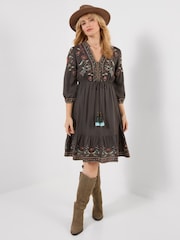 Joe Browns Dark Grey Elegant Embroidered Mini Dress - Image 2 of 6