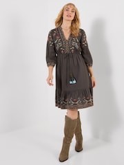 Joe Browns Dark Grey Elegant Embroidered Mini Dress - Image 4 of 6