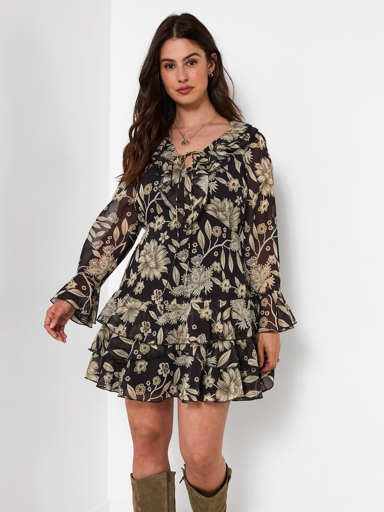 Joe Browns Black Frill Detail Mini Dress - Image 2 of 7 Joe Browns Black Frill Detail Mini Dress - Image 2 of 7