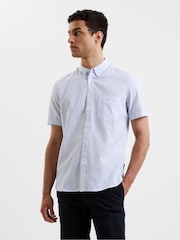 French Connection Sky Blue Stripe Pocket Short Sleeve 100% Cotton Shirt - Image 1 of 4