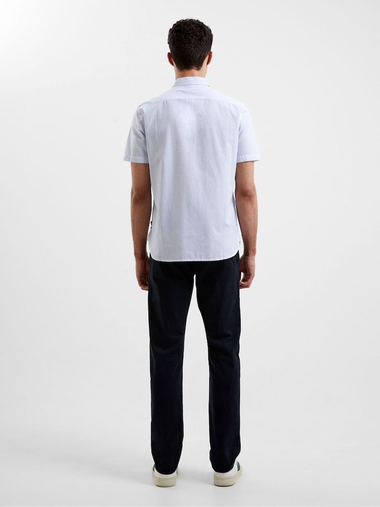 French Connection Sky Blue Stripe Pocket Short Sleeve 100% Cotton Shirt - Image 2 of 4