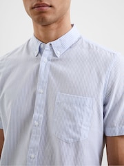 French Connection Sky Blue Stripe Pocket Short Sleeve 100% Cotton Shirt - Image 3 of 4