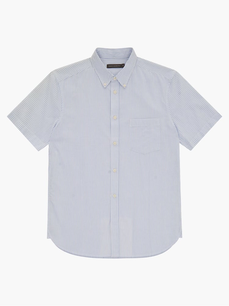 French Connection Sky Blue Stripe Pocket Short Sleeve 100% Cotton Shirt - Image 4 of 4
